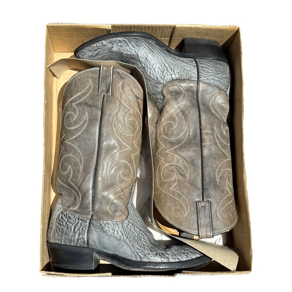Vintage Dan Post Exotic Leather Cowboy Boots Gray Bone USA Western Men's 9D - Picture 10 of 15